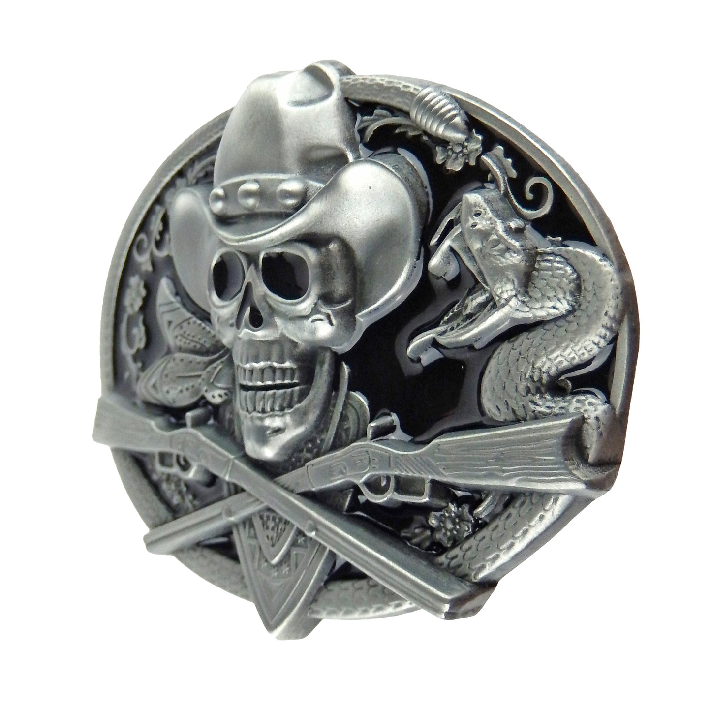 Dead Cowboy Belt Buckle Skull Crossed Guns Rattlesnake Western Fits 1.5 inch Belt