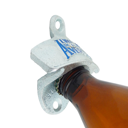 Starr Embossed Cast Iron Avery's Soda Beer Bottle Opener Wall Mount Zinc Plated