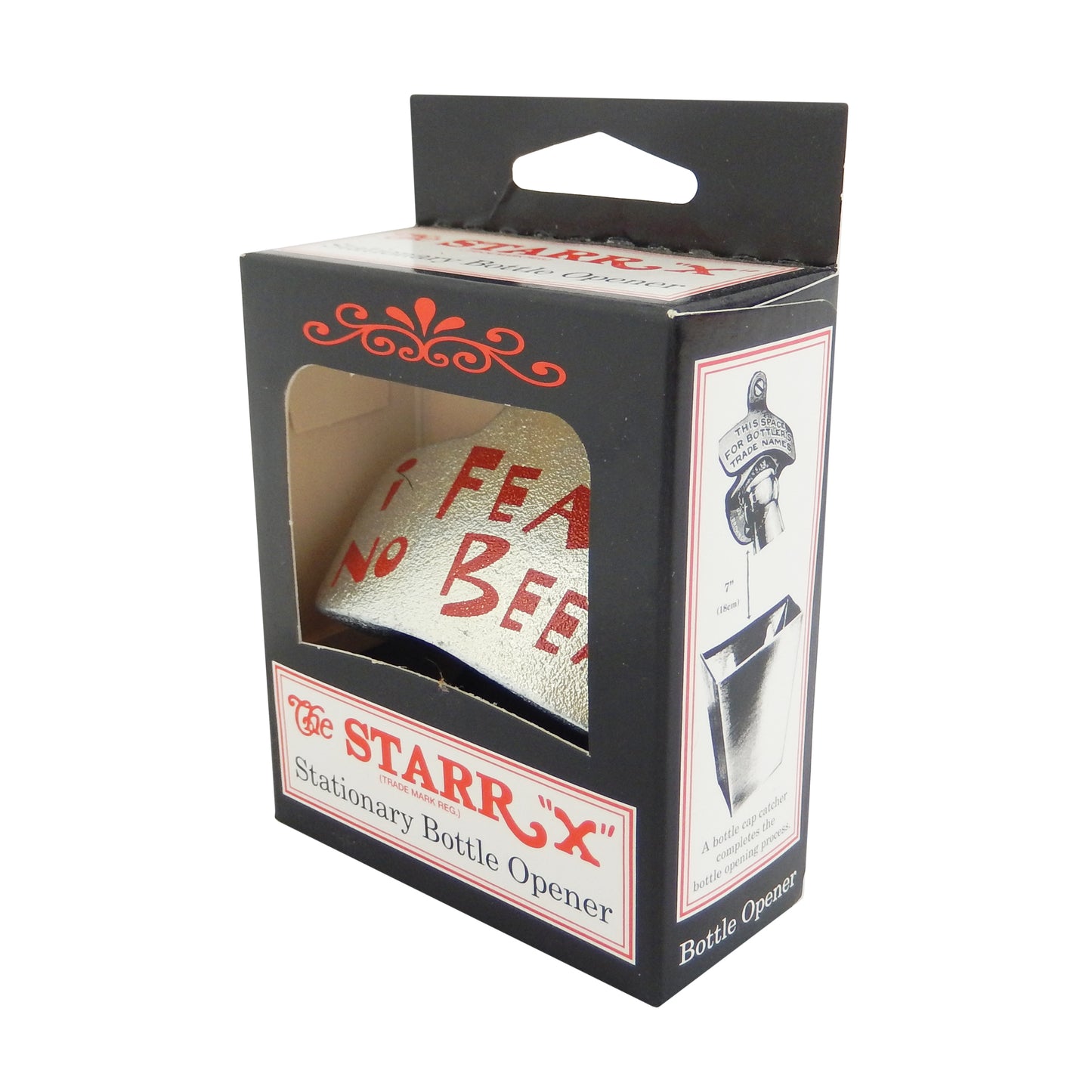 Starr Cast Iron I Fear No Beer Soda Bottle Opener Wall Mounted Zinc Plated