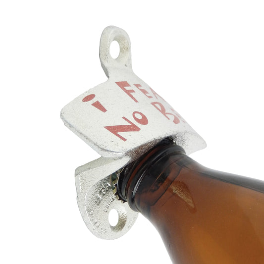 Starr Cast Iron I Fear No Beer Soda Bottle Opener Wall Mounted Zinc Plated