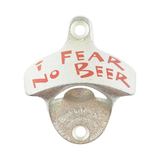 Starr Cast Iron I Fear No Beer Soda Bottle Opener Wall Mounted Zinc Plated