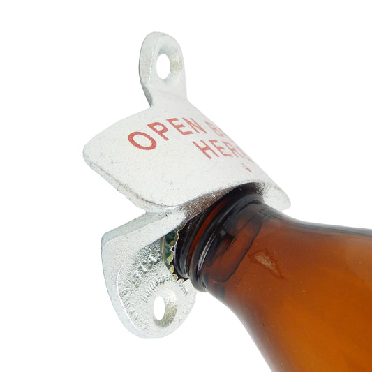 Starr Open Beer Here Cast Iron Soda Bottle Opener Wall Mounted Zinc Plated