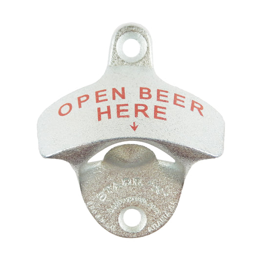 Starr Open Beer Here Cast Iron Soda Bottle Opener Wall Mounted Zinc Plated