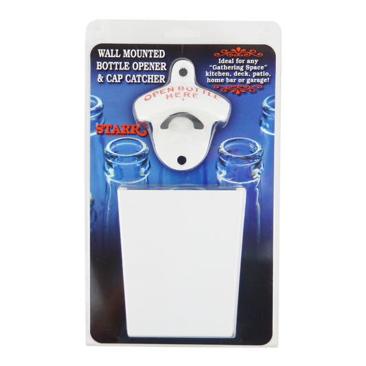 Starr X White Open Bottle Here Opener With Metal Cap Catcher Set Wall Mounted