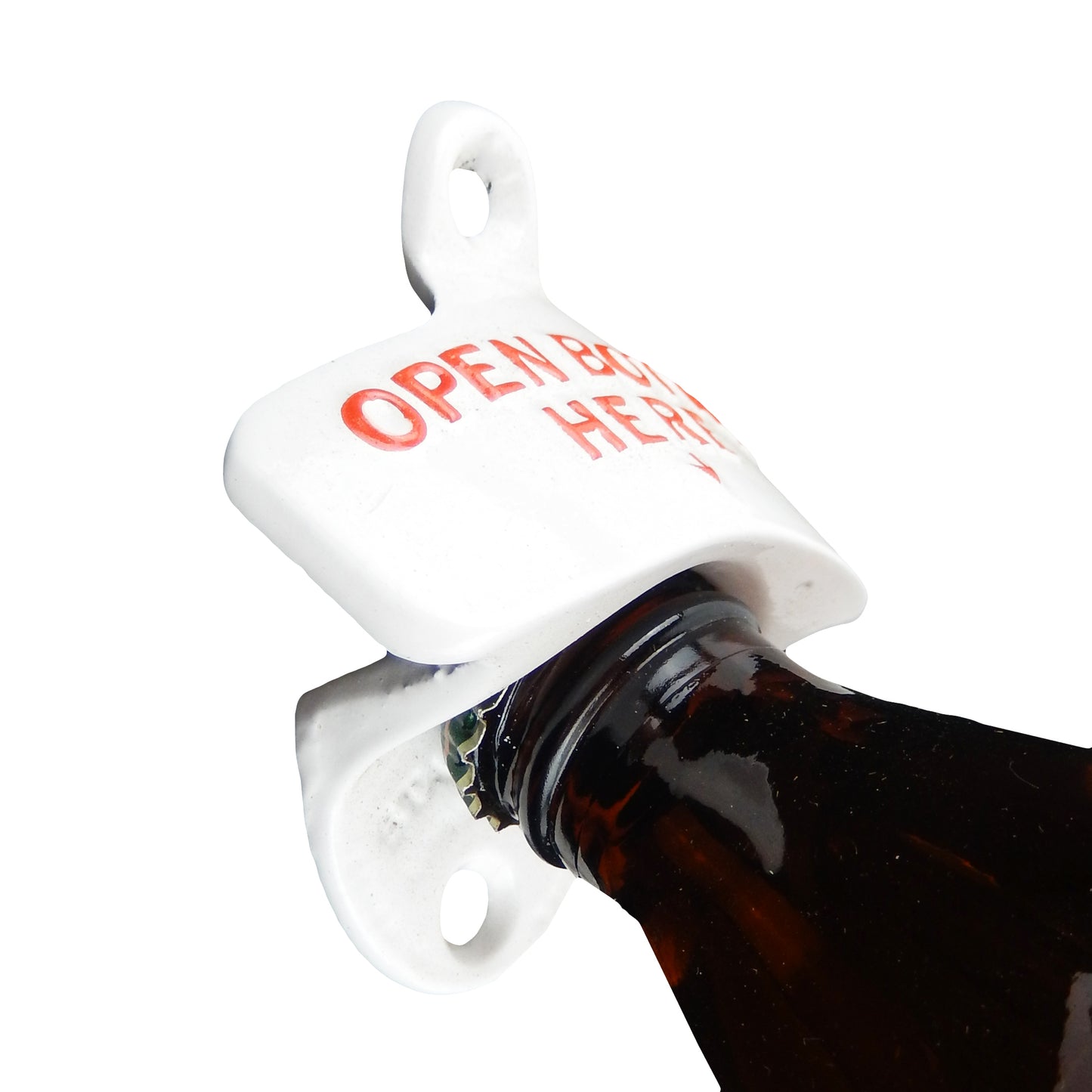 Starr X White Open Bottle Here Opener With Metal Cap Catcher Set Wall Mounted