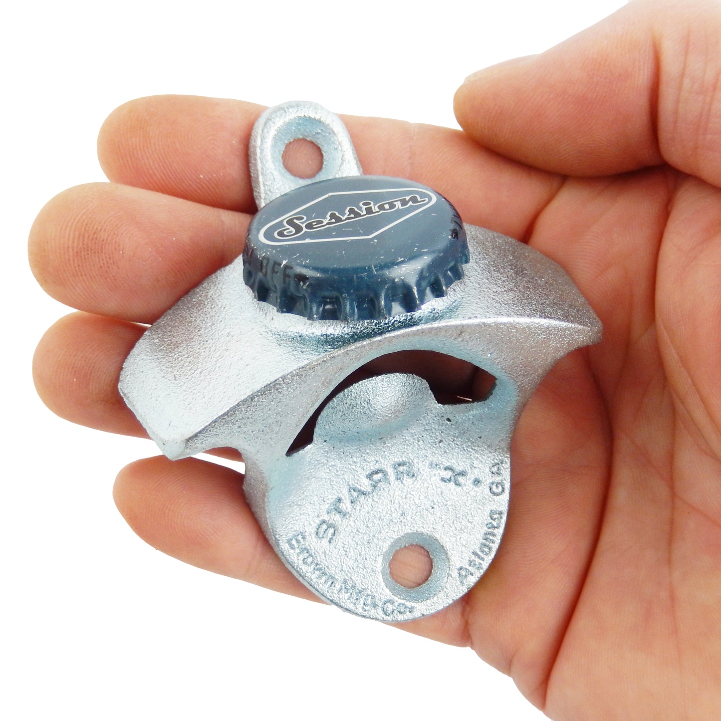 Starr X Cast Iron Session Beer Cap Soda Bottle Opener Wall Mounted Zinc Plated