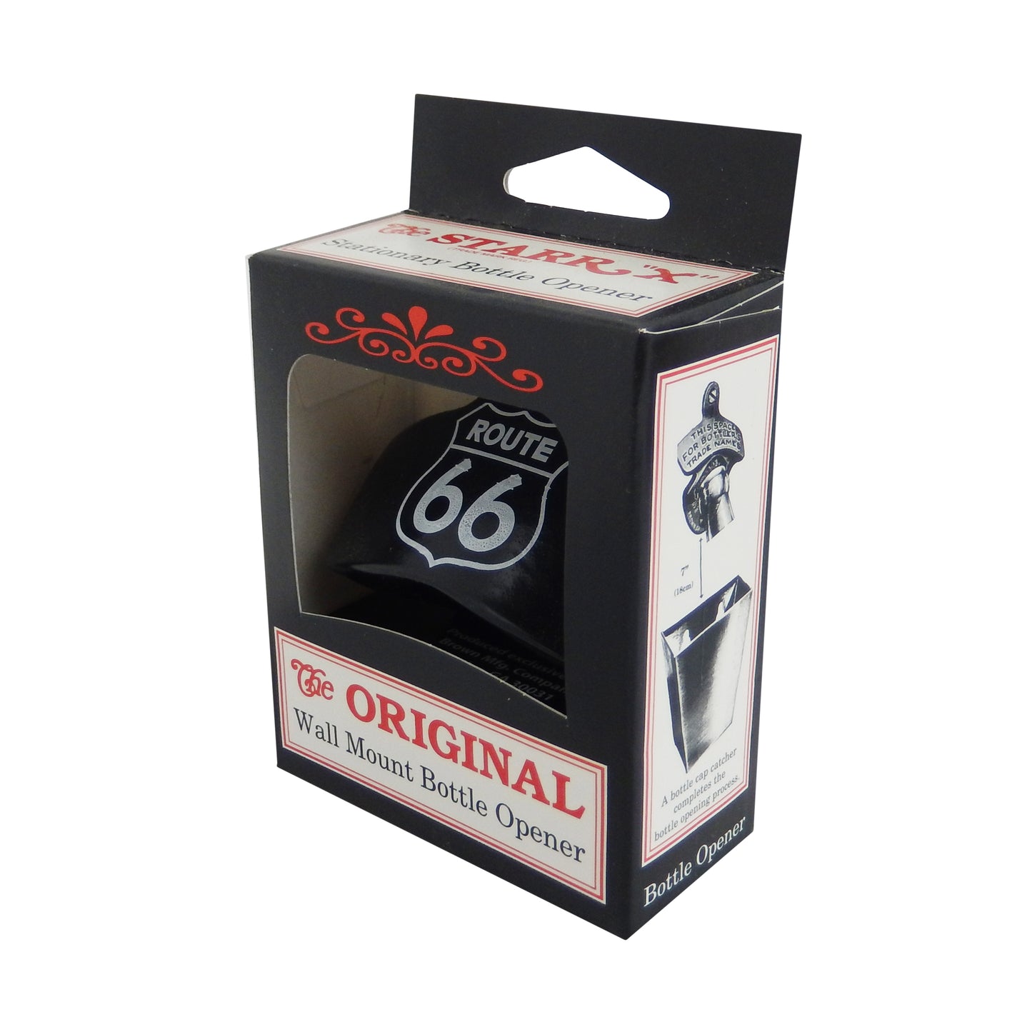 Starr Route 66 Cast Iron Beer Soda Bottle Opener Black Powder Coated Wall Mount