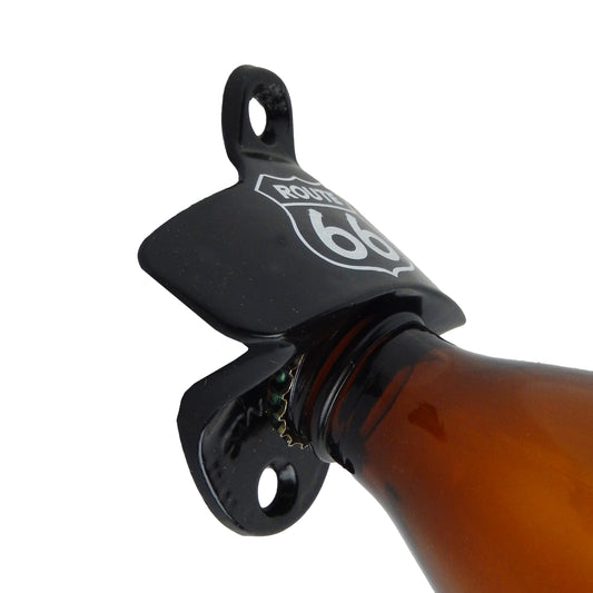 Starr Route 66 Cast Iron Beer Soda Bottle Opener Black Powder Coated Wall Mount