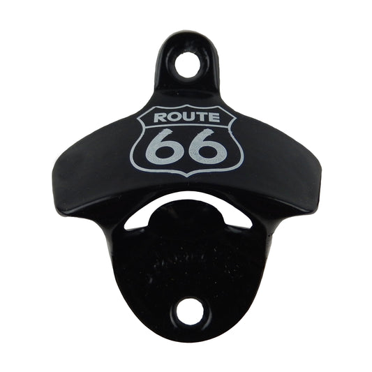 Starr Route 66 Cast Iron Beer Soda Bottle Opener Black Powder Coated Wall Mount