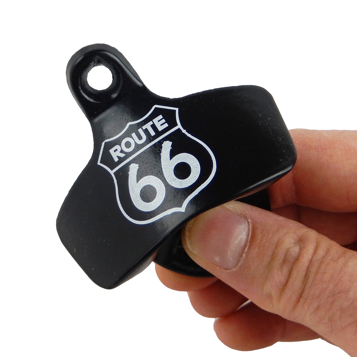 Starr Route 66 Cast Iron Beer Soda Bottle Opener Black Powder Coated Wall Mount