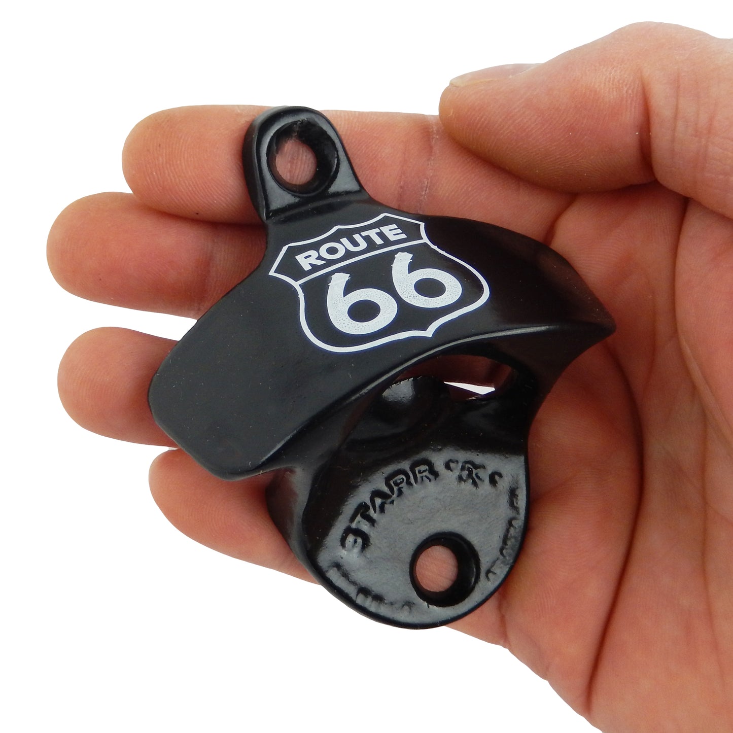 Starr Route 66 Cast Iron Beer Soda Bottle Opener Black Powder Coated Wall Mount