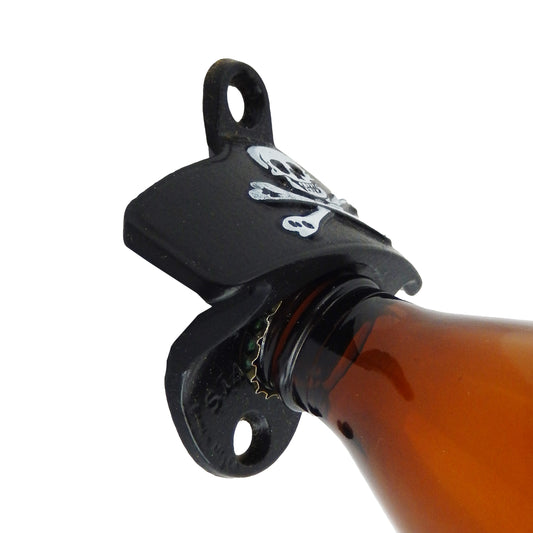 Starr X Embossed Skull & Crossbones Cast Iron Bottle Opener Wall Mounted Black