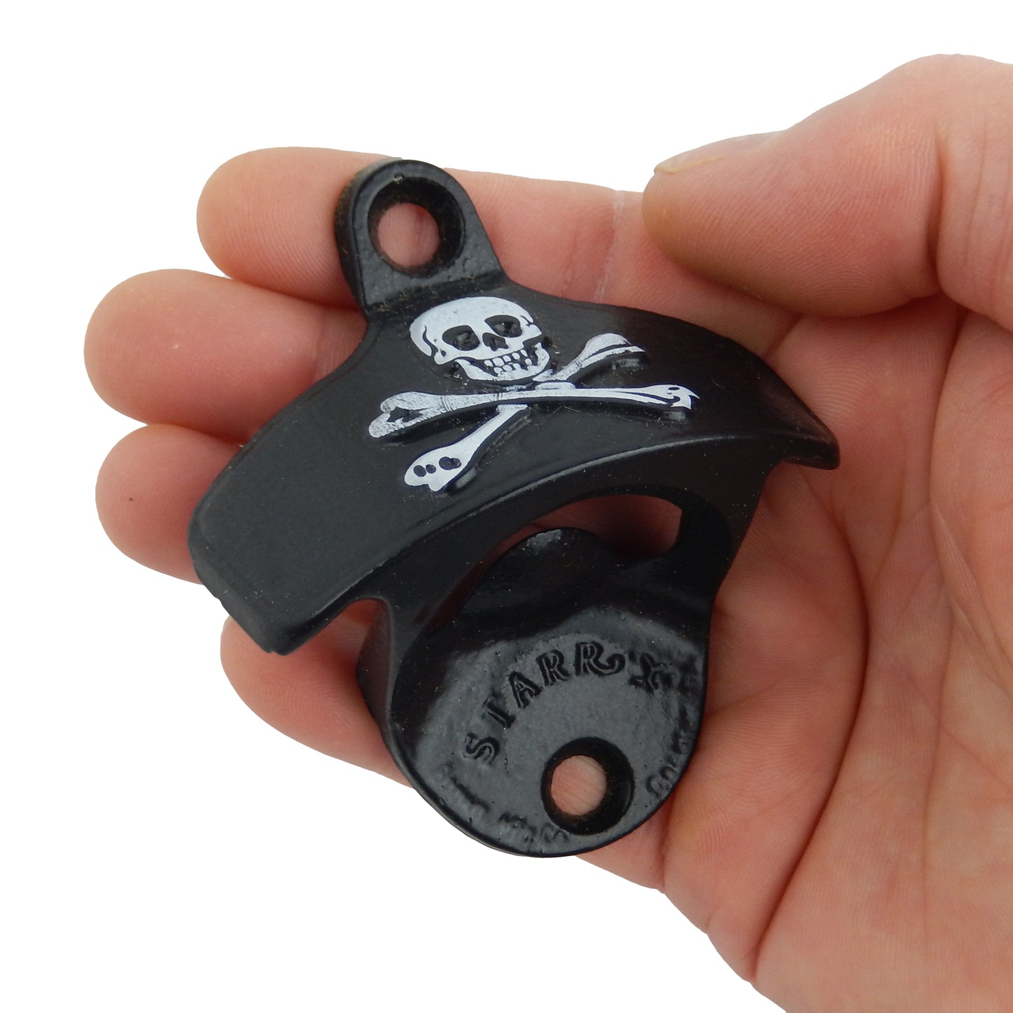 Starr X Embossed Skull & Crossbones Cast Iron Bottle Opener Wall Mounted Black