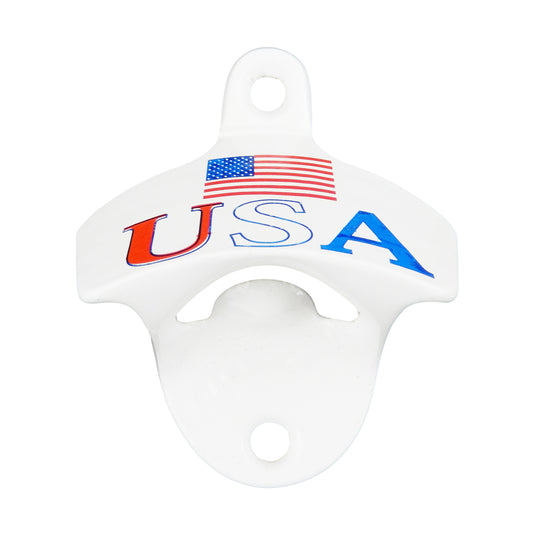 Starr X Patriotic USA Flag Cast Iron Bottle Opener Wall Mounted White Powder Coated