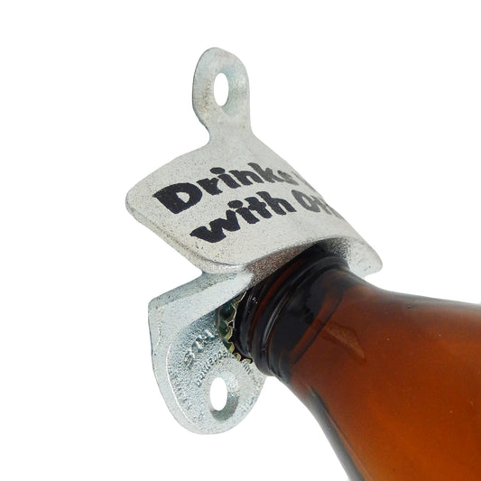 Starr X Drinks Well With Others Cast Iron Beer Bottle Opener Wall Mounted Zinc Plated