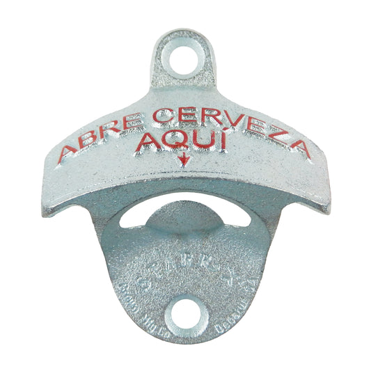 Starr X Embossed Cast Iron Abre Cerveza Aqui Bar Beer Bottle Opener Wall Mounted