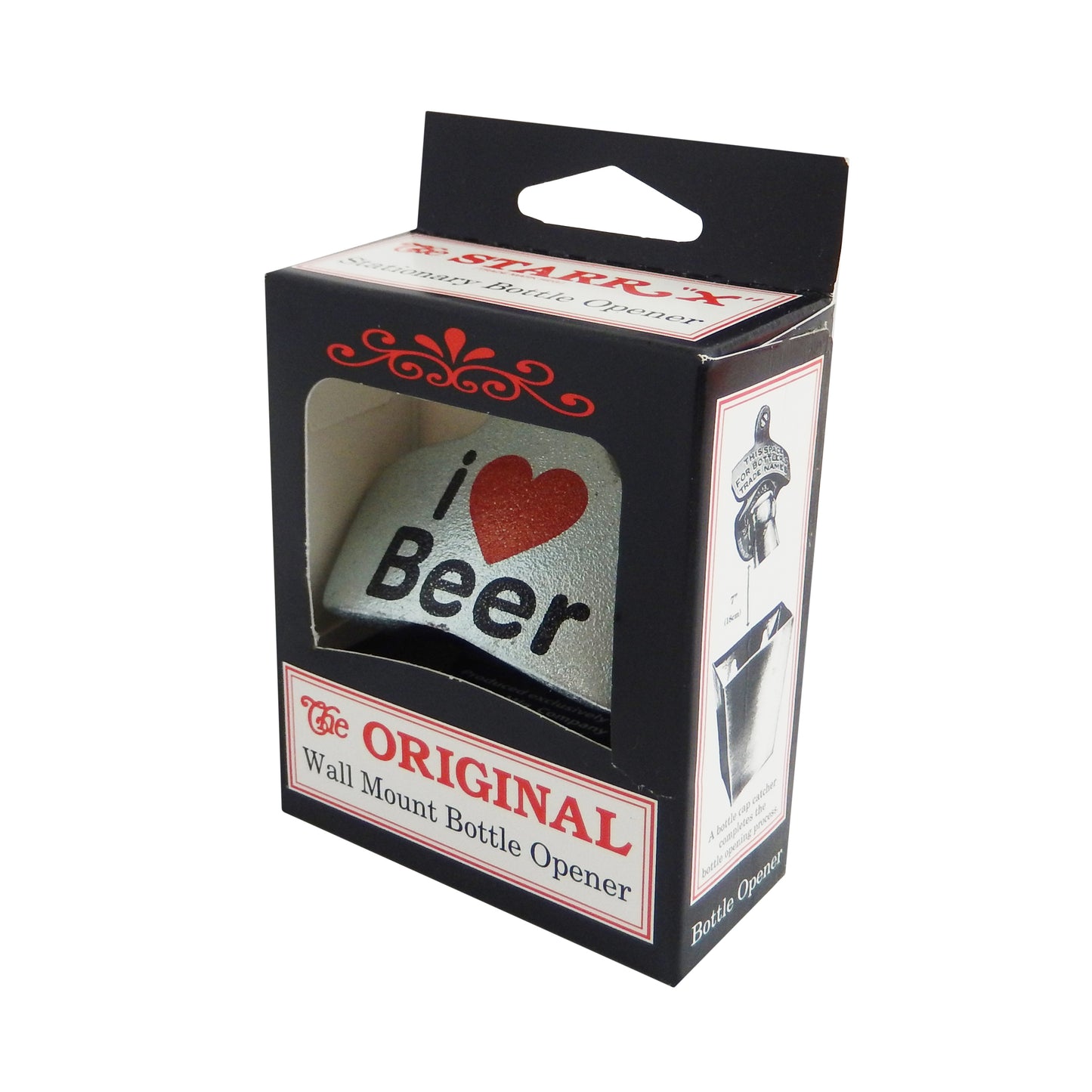 Starr X Cast Iron I Love Beer Bar Bottle Opener Wall Mounted Zinc Plated