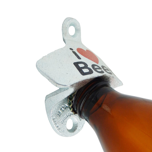 Starr X Cast Iron I Love Beer Bar Bottle Opener Wall Mounted Zinc Plated