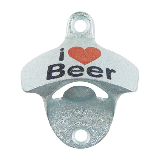 Starr X Cast Iron I Love Beer Bar Bottle Opener Wall Mounted Zinc Plated