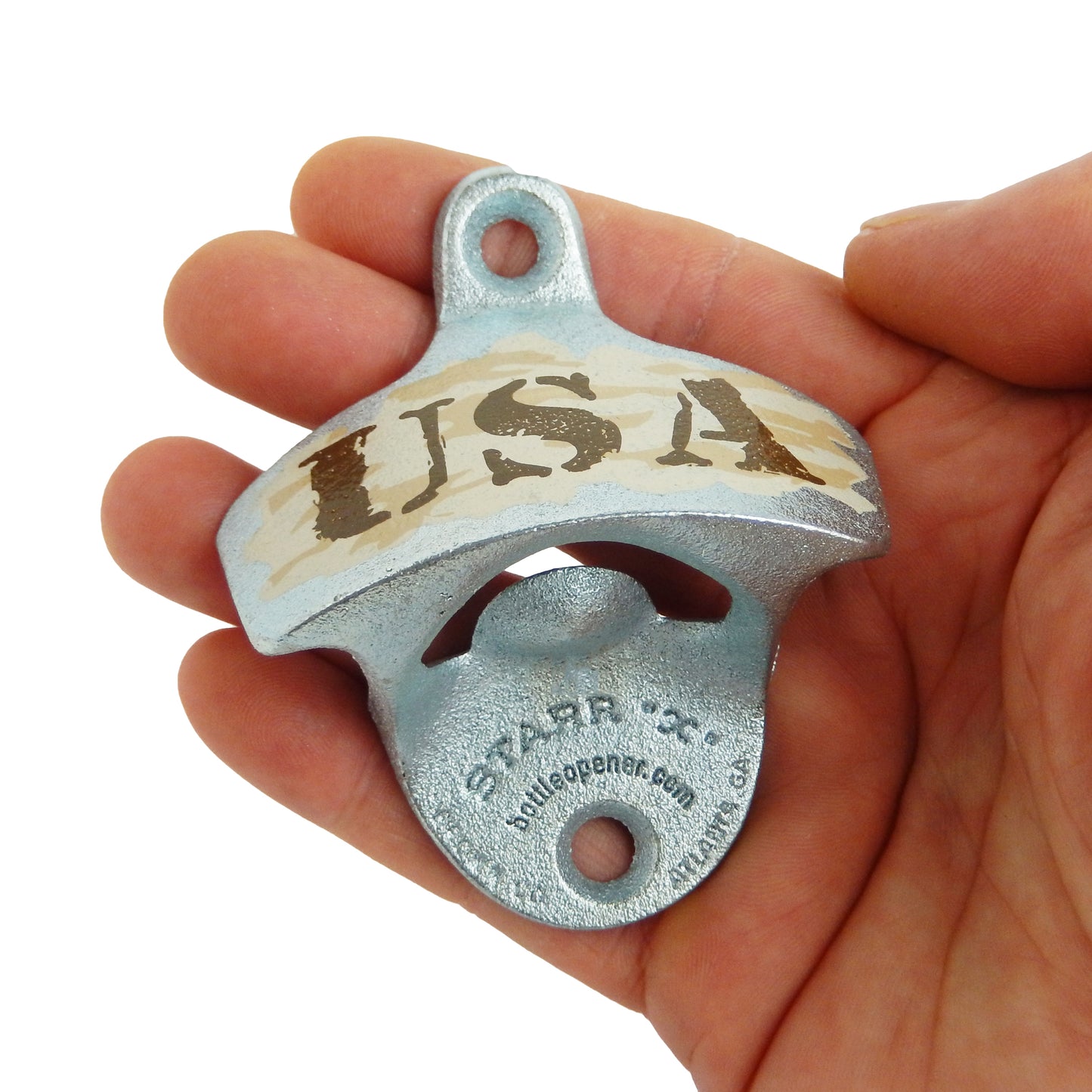 Starr X USA Military Camo Cast Iron Beer Bottle Opener Wall Mount Zinc Plated