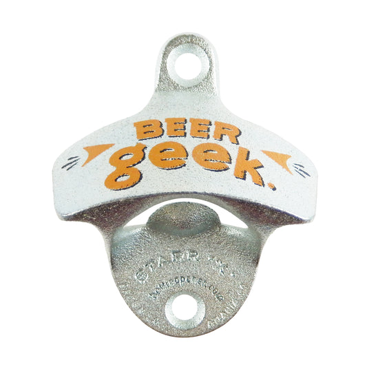 Starr X Beer Geek Cast Iron Beer Soda Bar Bottle Opener Wall Mount Zinc Plated
