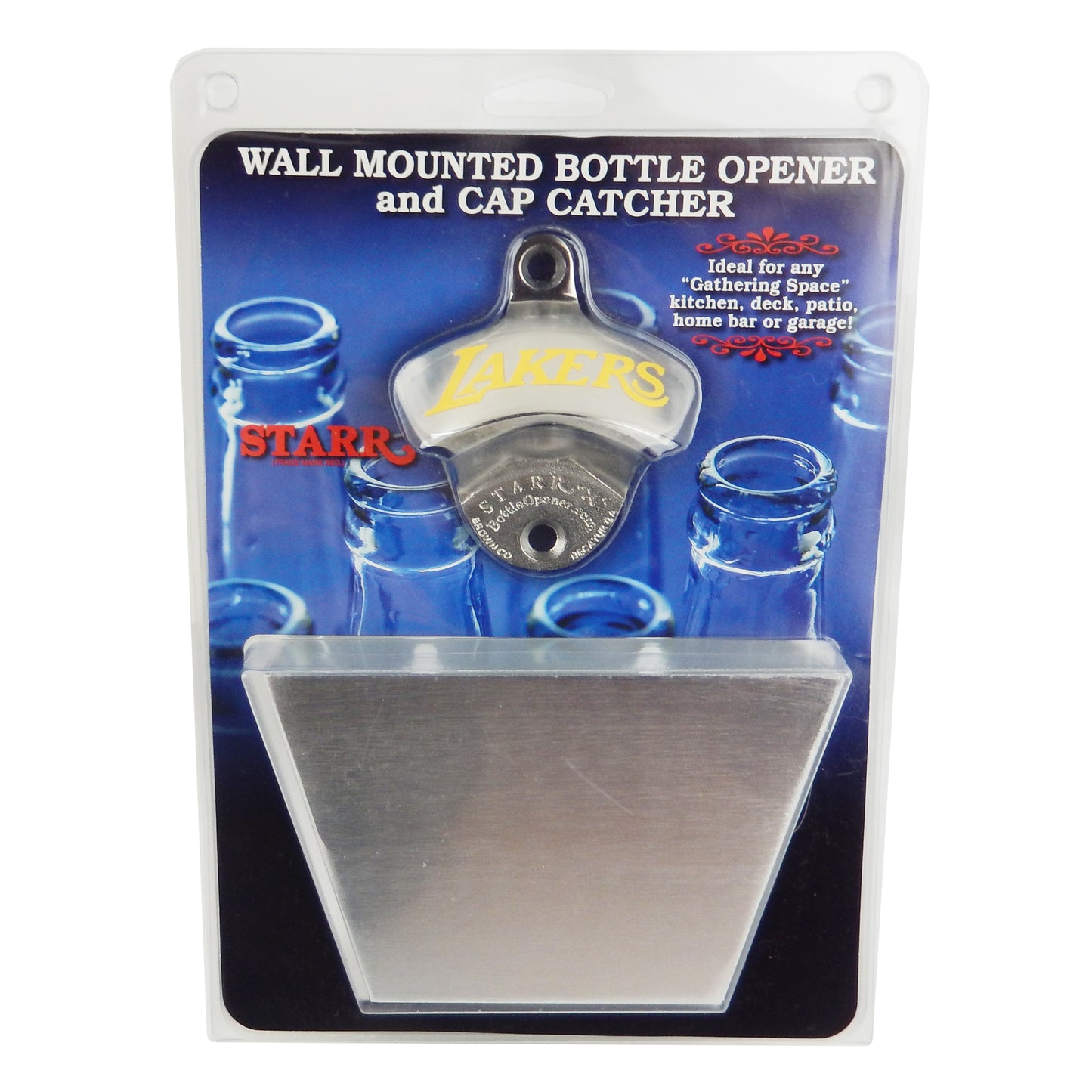 Starr X Lakers Stainless Steel Bottle Opener Aluminum Cap Catcher Set Wall Mount