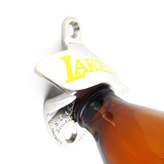 Starr X Lakers Stainless Steel Bottle Opener Aluminum Cap Catcher Set Wall Mount