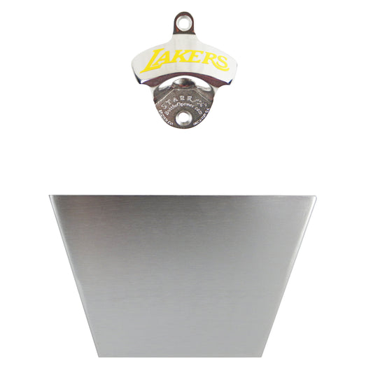 Starr X Lakers Stainless Steel Bottle Opener Aluminum Cap Catcher Set Wall Mount