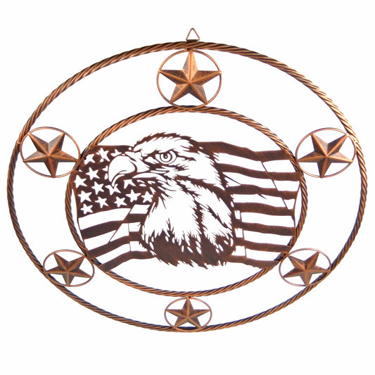 Metal American Flag Eagle Wall Decor Sign Barn Star Rings Brushed Copper 26 inch