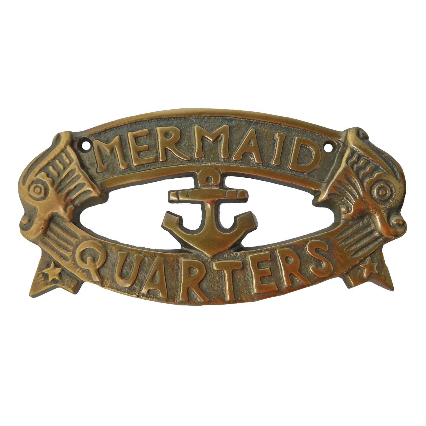 Mermaid Quarters Wall Plaque Sign Brass Aluminum Alloy Anchor Nautical Decor