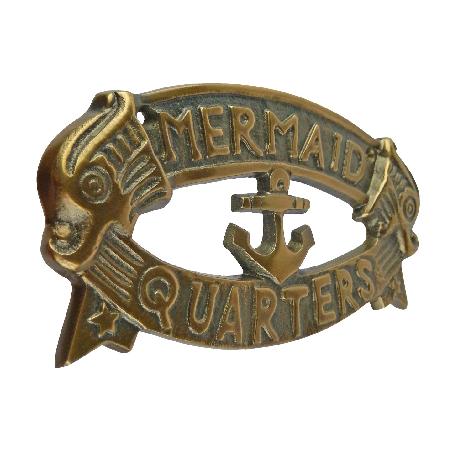 Mermaid Quarters Wall Plaque Sign Brass Aluminum Alloy Anchor Nautical Decor