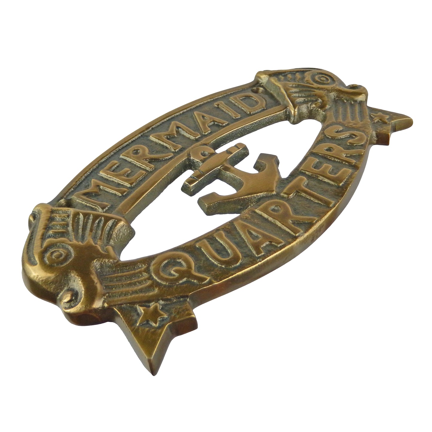 Mermaid Quarters Wall Plaque Sign Brass Aluminum Alloy Anchor Nautical Decor