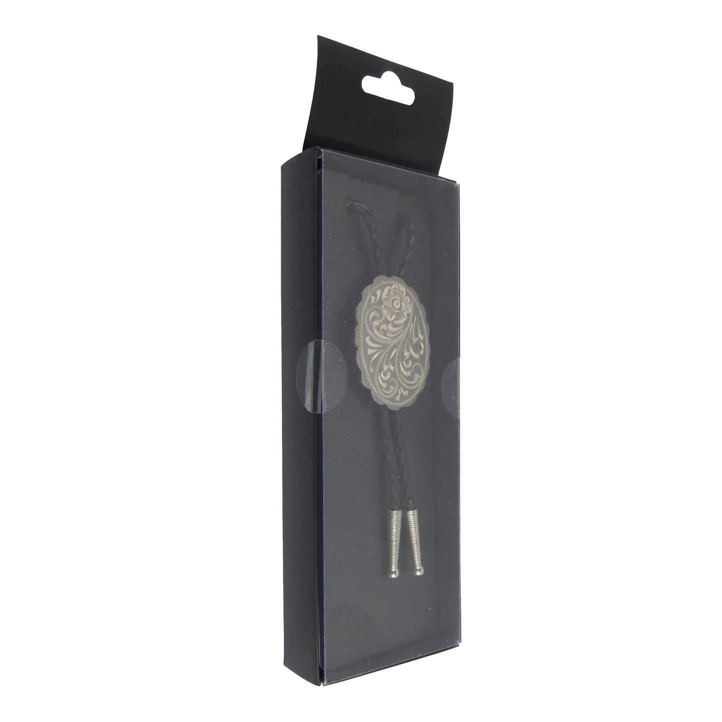 Engraved Floral Bolo Tie Adjustable 36" Cord USA Made Western German Silver