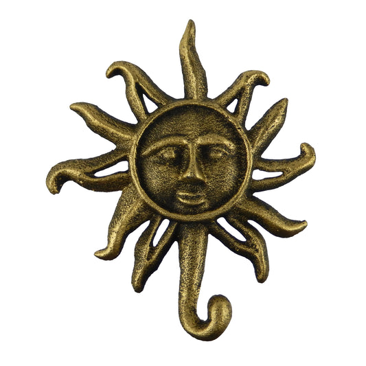 Sun Face Key Holder Hook Cast Iron Wall Mounted Antique Bronze Gold Finish