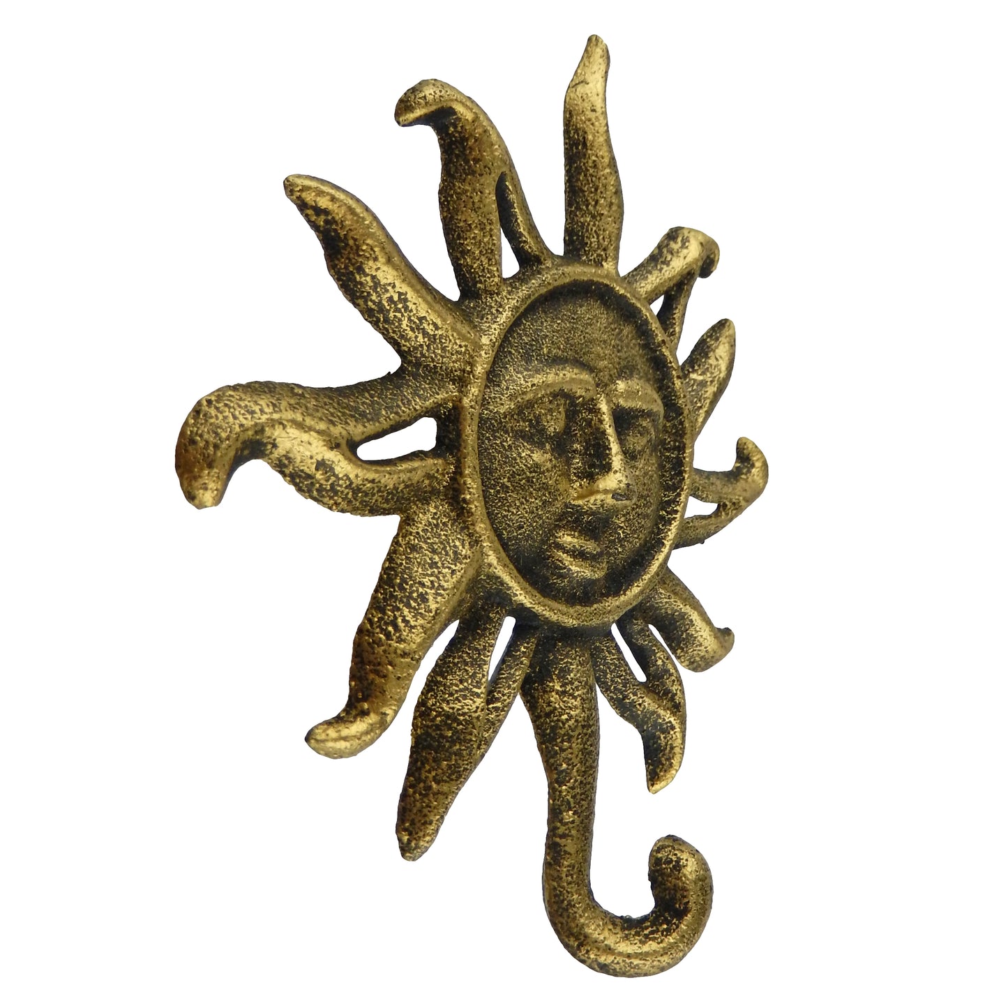 Sun Face Key Holder Hook Cast Iron Wall Mounted Antique Bronze Gold Finish