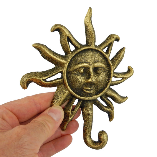 Sun Face Key Holder Hook Cast Iron Wall Mounted Antique Bronze Gold Finish