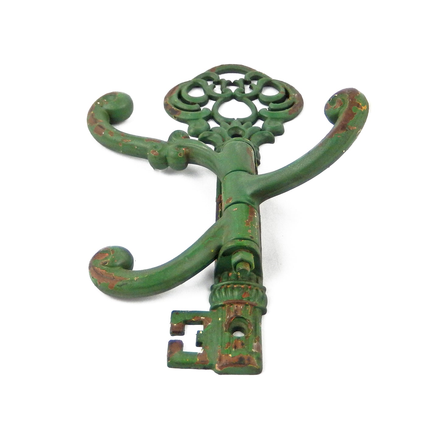 Victorian Style Metal Key Shaped Swivel Wall Hook 3 Arms Coat Towel Hanger Green
