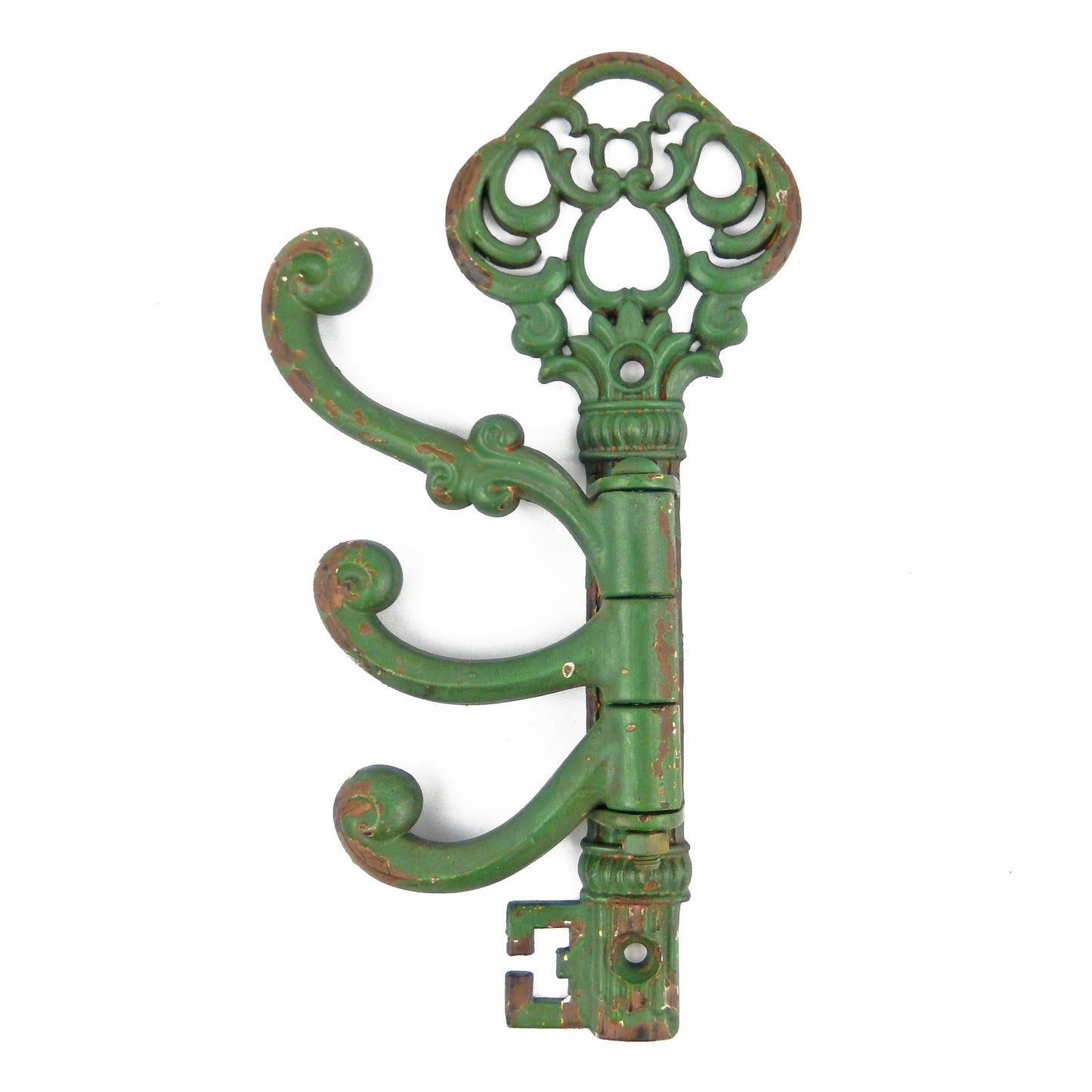Victorian Style Metal Key Shaped Swivel Wall Hook 3 Arms Coat Towel Hanger Green