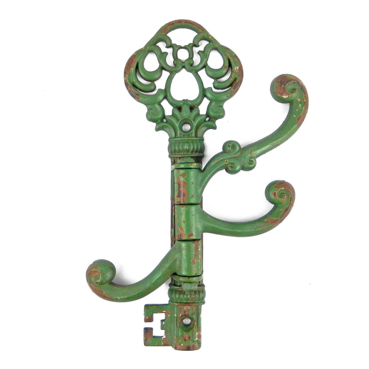 Victorian Style Metal Key Shaped Swivel Wall Hook 3 Arms Coat Towel Hanger Green