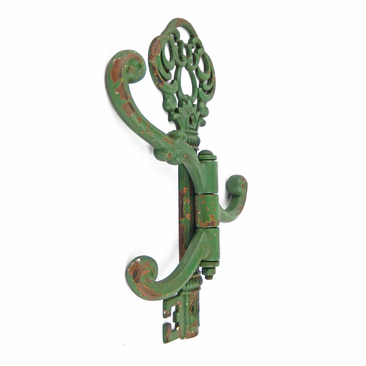 Victorian Style Metal Key Shaped Swivel Wall Hook 3 Arms Coat Towel Hanger Green