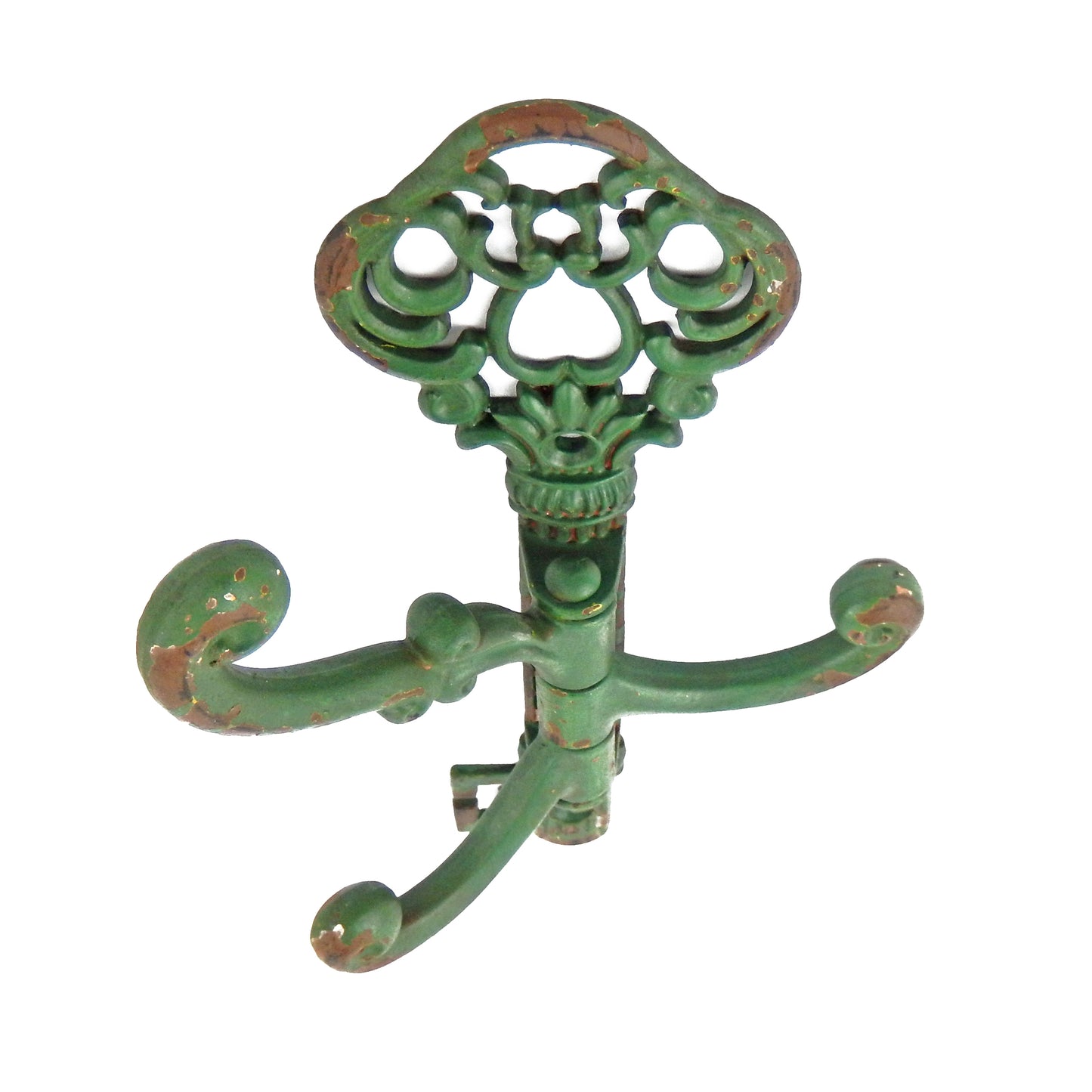 Victorian Style Metal Key Shaped Swivel Wall Hook 3 Arms Coat Towel Hanger Green