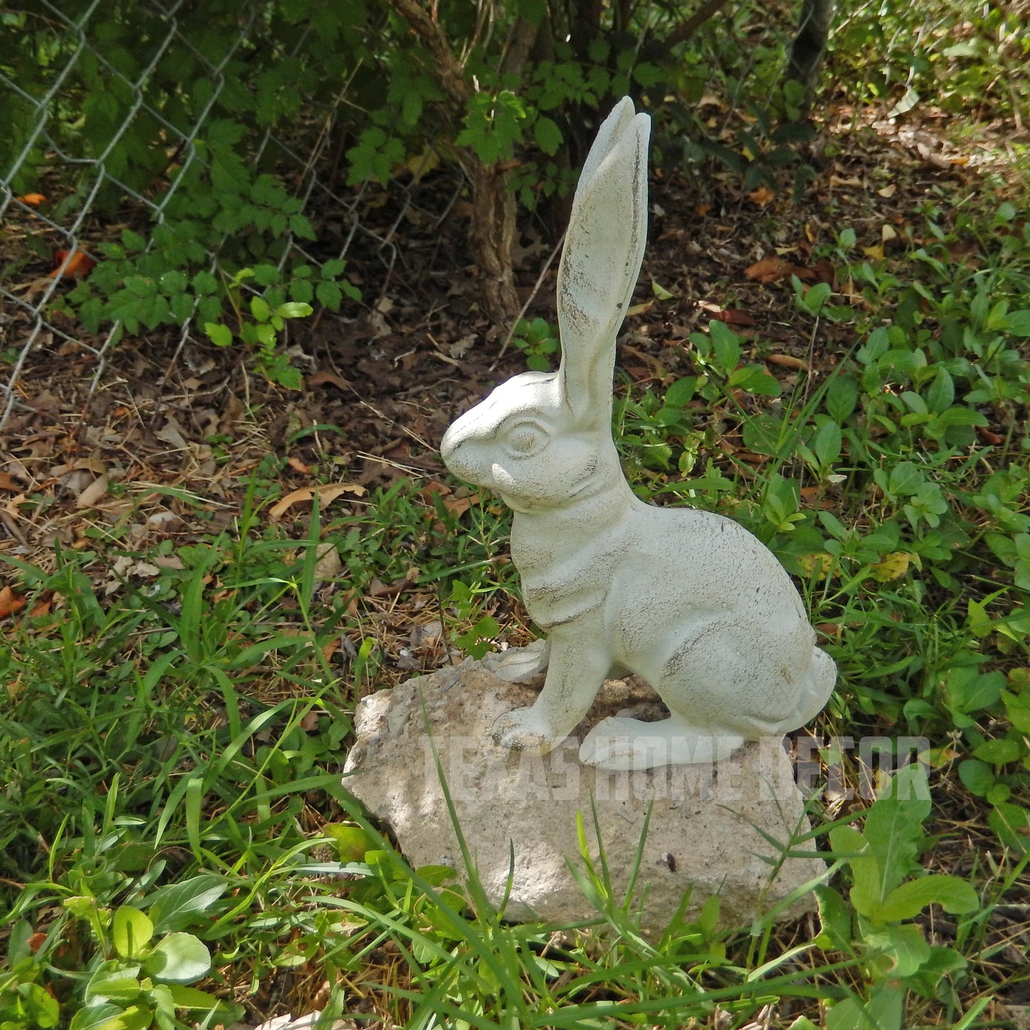 Large Rabbit Figurine Garden Statue Heavy Duty Cast Iron Antique White 10.5 inch