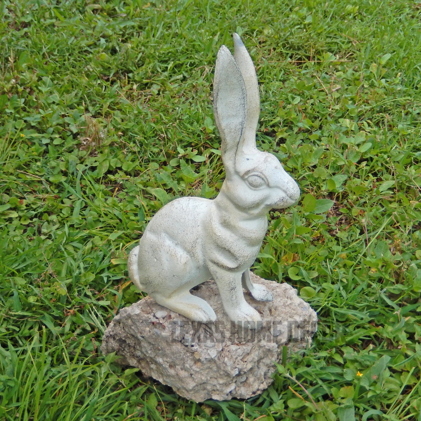 Large Rabbit Figurine Garden Statue Heavy Duty Cast Iron Antique White 10.5 inch