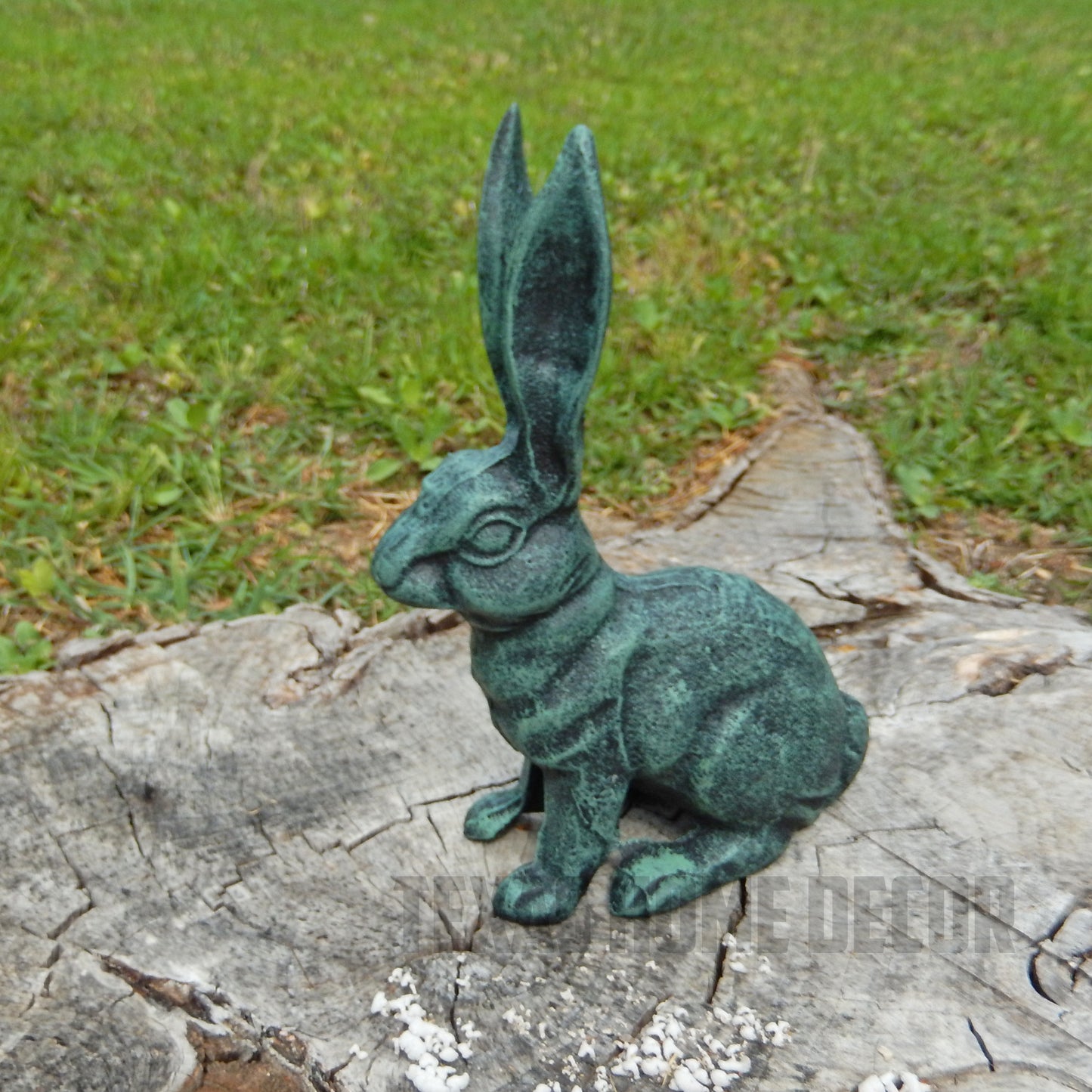 Large Rabbit Figurine Garden Statue Heavy Duty Cast Iron Verdigris Green 10.5"