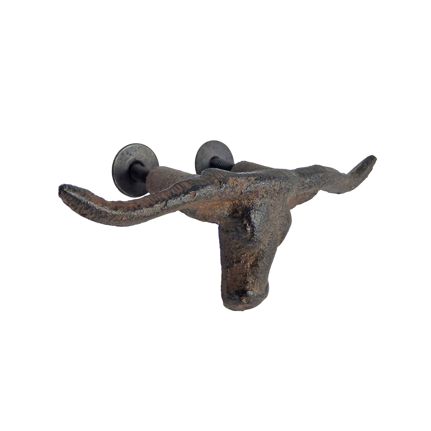 Rustic Cast Iron Longhorn Steer Drawer Pull Handle Knob Brown 4.75" (Pack of 6)