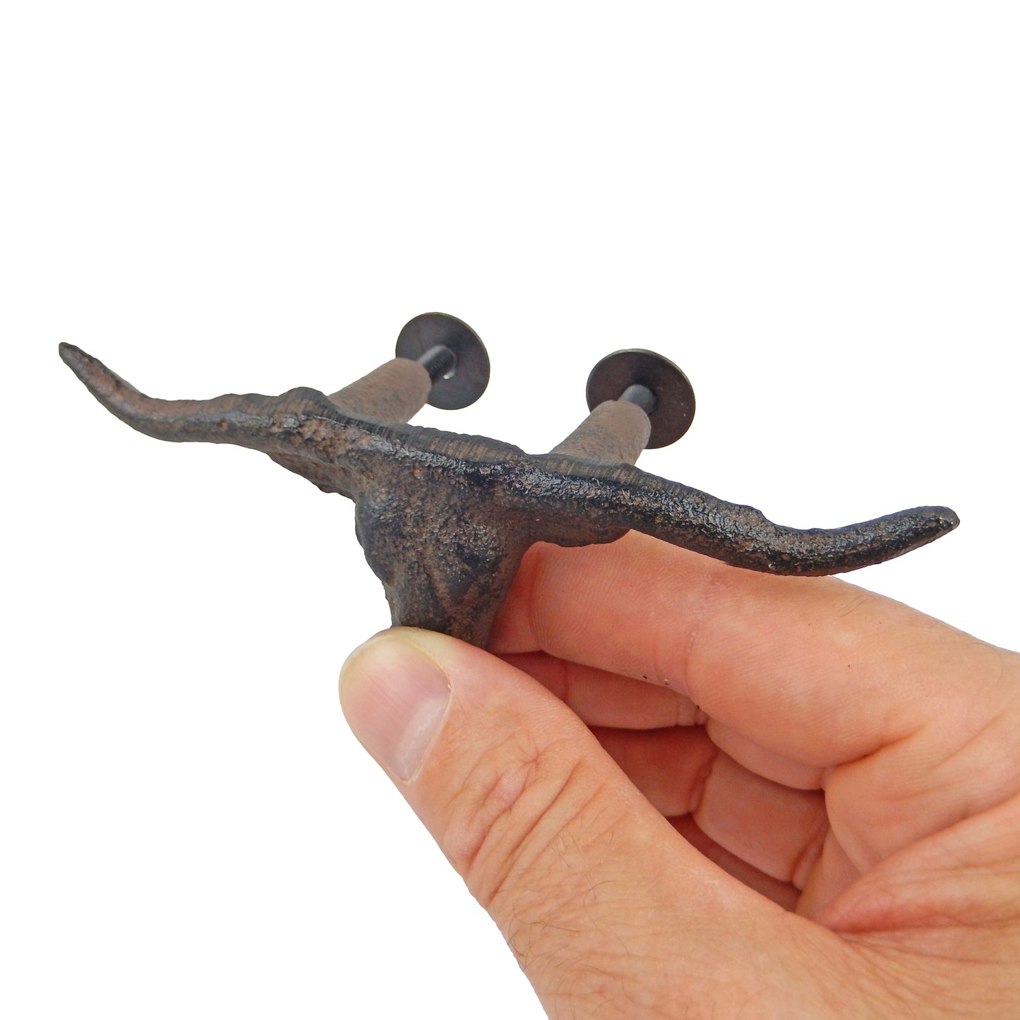 Rustic Cast Iron Longhorn Steer Drawer Pull Handle Knob Brown 4.75" (Pack of 6)