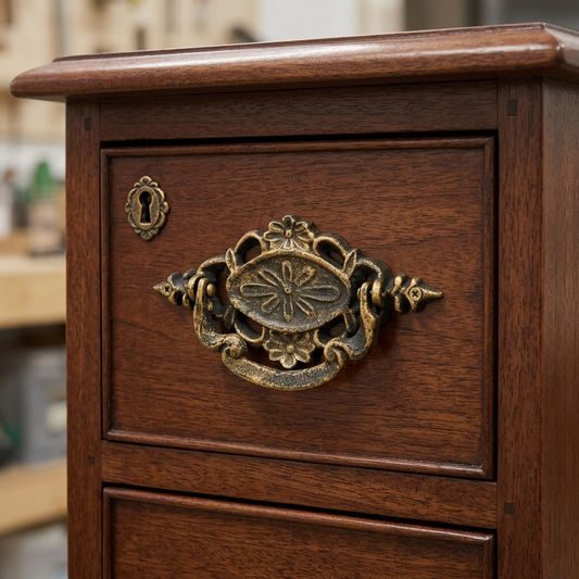 Cast Iron Victorian Style Bail Drawer Pull Handle Floral Antique Gold 6 3/4 inch