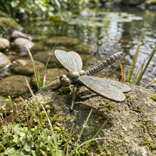 Large Cast Iron Dragonfly Home Garden Figurine Statue Verdigris Green 10.25 inch