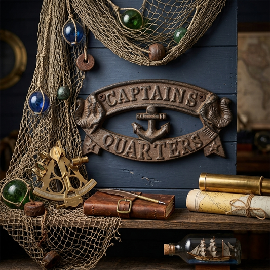Cast Iron Captains Quarters Wall Decor Door Sign Antique Style Anchor Nautical