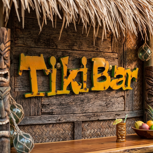 Tiki Bar Recycled Metal Sign Colorful Man Cave Bar Cantina Wall Decor 29 inch